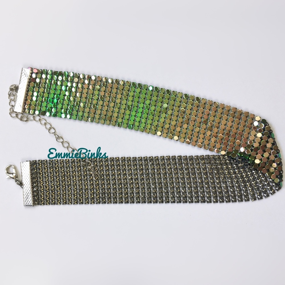 NWT Holographic Ombre Oil Slick Adjustable Metallic Mesh Choker Necklace